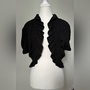 UNBRANDED‎ Y2K Black Sparkly Ruffle Cropped Whimsigoth Bratz Shrug Size S
